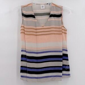 Cabi Women’s Sheer Underline Striped Sleeveless V  Neck Blouse Size Small